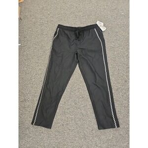 Malibu By Drill Clothing Textured Linen Look Black White Detail Pants Sz L